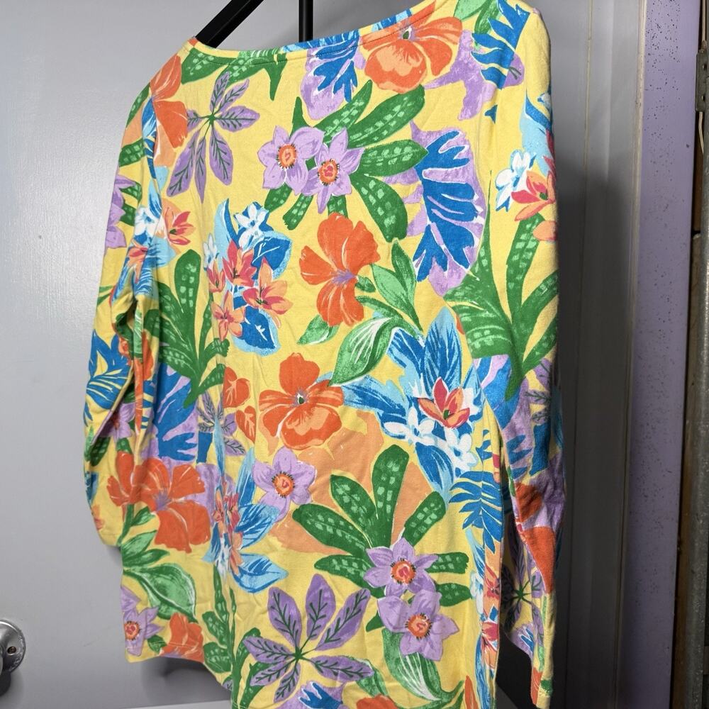 Talbots Womens Tropical Floral M Sleeve Top Flowers Travel Office Casual - Picture 6 of 6